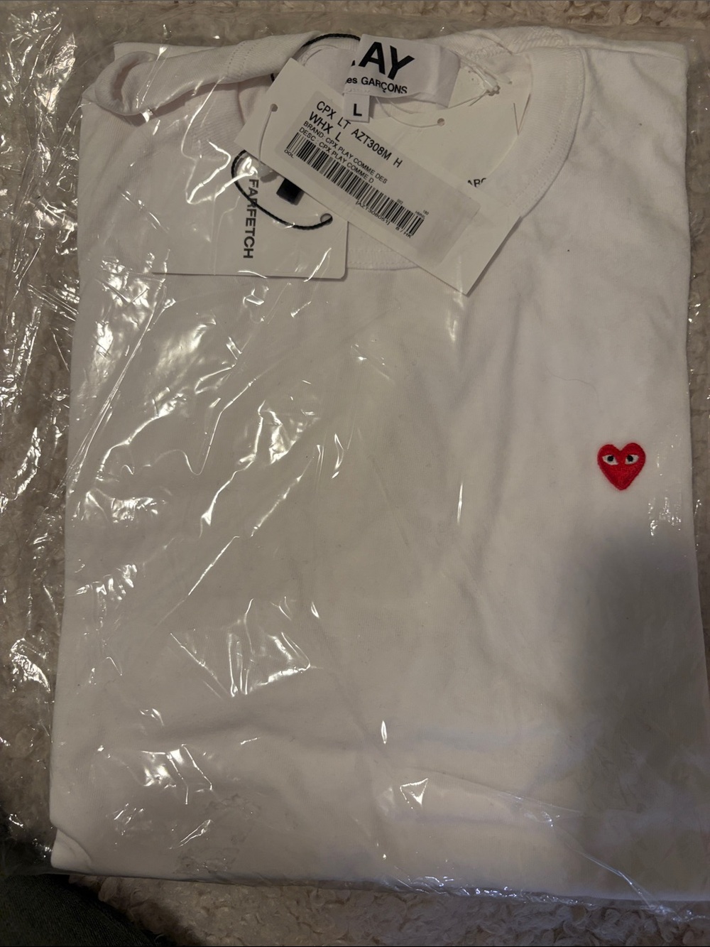 Comme des Garçons PLAY Men White Tee with Red Heart Patch